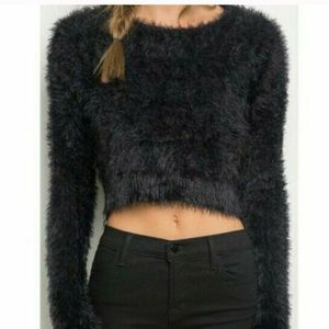 Furry black cropped brandy melville sweater